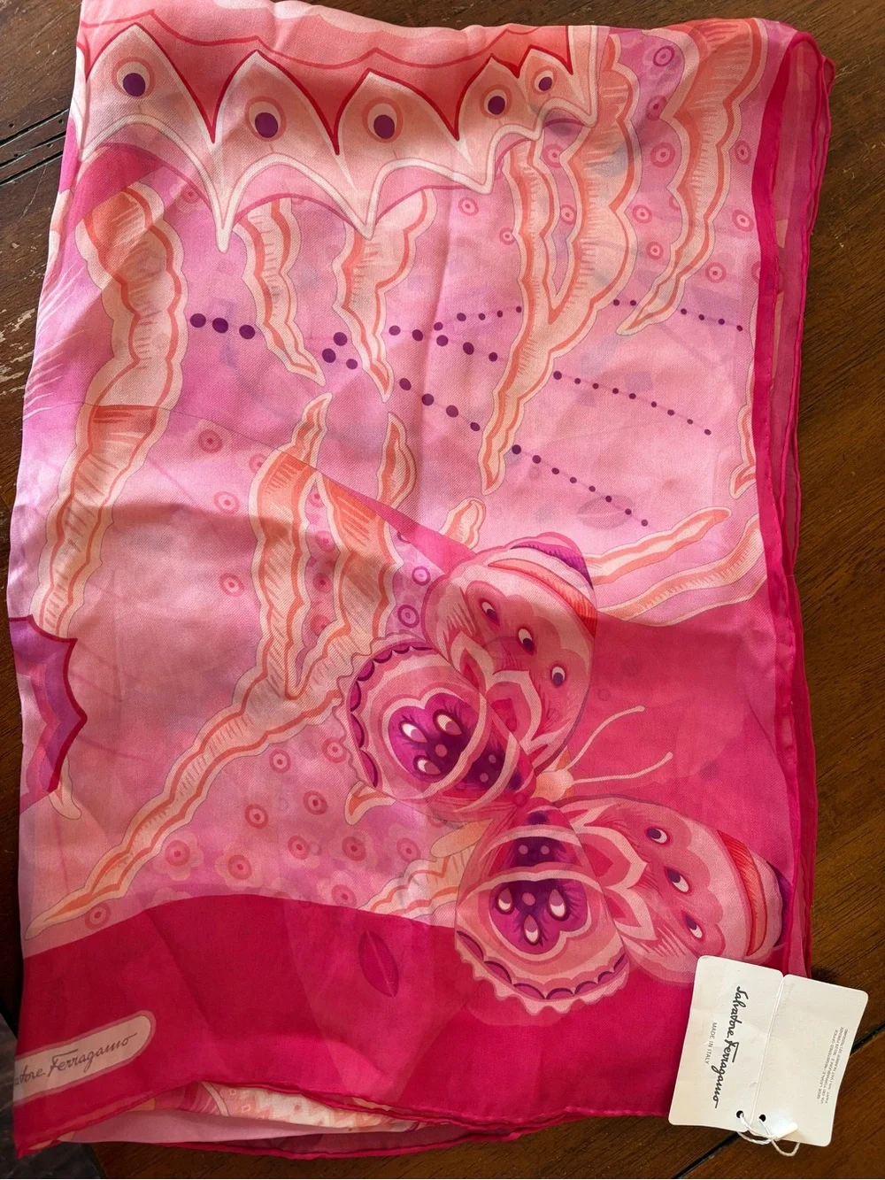 Salvatore Ferragamo Pink and Magenta Floral Geometric Silk Scarf